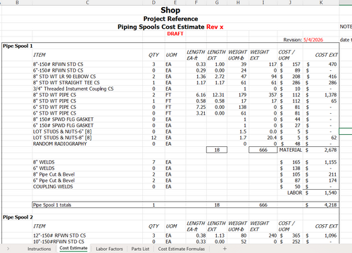 Piping Spools Cost Estimate Rx